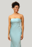 Grey Blue Satin Strapless Floor Length Dress