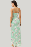 Sheath Strapless Light Green Floral Printed Asymmetrical Dress