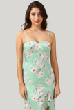 Sheath Strapless Light Green Floral Printed Asymmetrical Dress