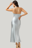 Sheath Halter Neck Silver Tea Length Dress