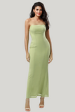 Strapless Mermaid Lemon Green Tea Length Dress with Slit