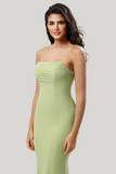 Strapless Mermaid Lemon Green Tea Length Dress with Slit