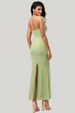 Strapless Mermaid Lemon Green Tea Length Dress with Slit