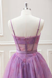 Cute Purple A Line Spaghetti Straps Floral Corset Mini Dress