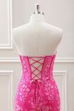 Fuchsia Corset Sequins Sweetheart Floral Appliques Mini Dress with Lace-up Back