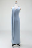 Blue Sheath One Shoulder Satin Bridesmaid Dress