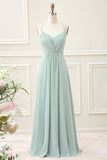 Matcha A-Line Spaghetti Straps Backless Pleated Maxi Dress