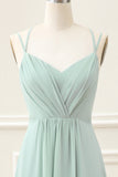 Matcha A-Line Spaghetti Straps Backless Pleated Maxi Dress