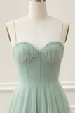 Matcha A Line Spaghetti Straps Corset Tulle Tea-Length Dress