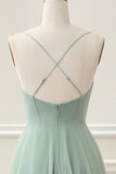 Matcha A Line Spaghetti Straps Corset Tulle Tea-Length Dress