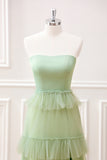 Matcha A-Line Strapless Floor Length Dress with Ruffles