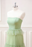 Matcha A-Line Strapless Maxi Dress with Ruffles