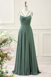 Eucalyptus A Line Spaghetti Straps Backless Pleated Floor Length Dress