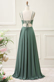 Eucalyptus A Line Spaghetti Straps Backless Pleated Floor Length Dress