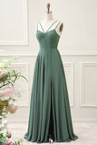 Eucalyptus A Line Spaghetti Straps Backless Pleated Floor Length Dress