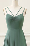 Eucalyptus A Line Spaghetti Straps Backless Pleated Floor Length Dress