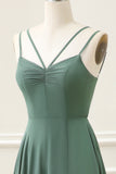 Eucalyptus A Line Spaghetti Straps Backless Pleated Floor Length Dress