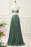 A Line Spaghetti Straps Ruffles Green Hollow-out Floor Length Dress