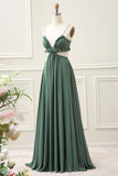 A Line Spaghetti Straps Ruffles Green Hollow-out Floor Length Dress