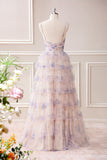 Lavender Flower Tiered Princess Maxi Dress