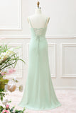 Matcha A Line Spaghetti Straps Satin Maxi Dress with Lace Up Back