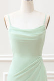 Matcha A Line Spaghetti Straps Satin Maxi Dress with Lace Up Back