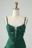 Dark Green Bodycon Spaghetti Straps Mini Dress with Appliques