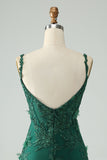 Dark Green Bodycon Spaghetti Straps Mini Dress with Appliques