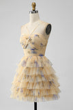 Yellow A Line Halter Tiered Tulle Mini Dress