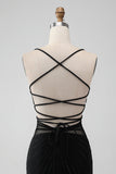 Black Bodycon Spaghetti Straps Corset Mini Dress with Beading