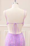 Glitter Purple Tight Sequined V Neck Mini Dress