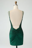 Dark Green Bodycon Spagehtti Straps Backless Mini Dress with Beading