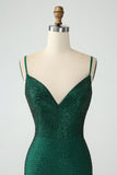 Dark Green Bodycon Spagehtti Straps Backless Mini Dress with Beading