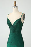 Dark Green Bodycon Spagehtti Straps Backless Mini Dress with Beading