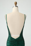 Dark Green Bodycon Spagehtti Straps Backless Mini Dress with Beading