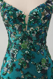 Sparkly Dark Green Beaded Sequins Bodycon Mini Dress with Lace-up Back