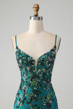 Sparkly Dark Green Beaded Sequins Bodycon Mini Dress with Lace-up Back