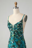 Sparkly Dark Green Beaded Sequins Bodycon Mini Dress with Lace-up Back