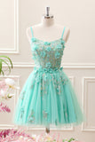 Sparkly Green A Line Corset Tulle Appliques Mini Dress