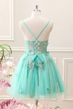 Sparkly Green A Line Corset Tulle Appliques Mini Dress