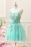 Sparkly Green A Line Corset Tulle Appliques Mini Dress