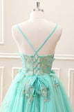 Sparkly Green A Line Corset Tulle Appliques Mini Dress