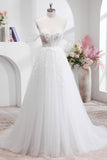 Princess Off The Shoulder Sweep Train Tulle Corset Wedding Dress with Appliques