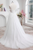 Princess Off The Shoulder Sweep Train Tulle Corset Wedding Dress with Appliques