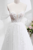 Princess Off The Shoulder Sweep Train Tulle Corset Wedding Dress with Appliques