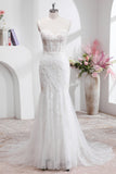 Sweep Train Tulle Corset Spaghetti Straps Wedding Dress with Appliques