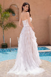 Elegant White A Line Corset Sweetheart Sweep Train Wedding Dress with Applique Lace