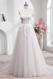 Princess White A Line Tulle Sweetheart Wedding Dress with Applique Lace