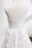 Sparkly White A Line Sweetheart Wedding Dress with Applique Lace