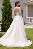 Princess White A Line Tulle Sweetheart Wedding Dress with Applique Lace